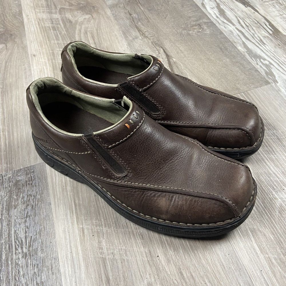 Merrell World Quest Stollen Loafer Shoes‎ Sz 9 US Brown Leather Slip On J45079